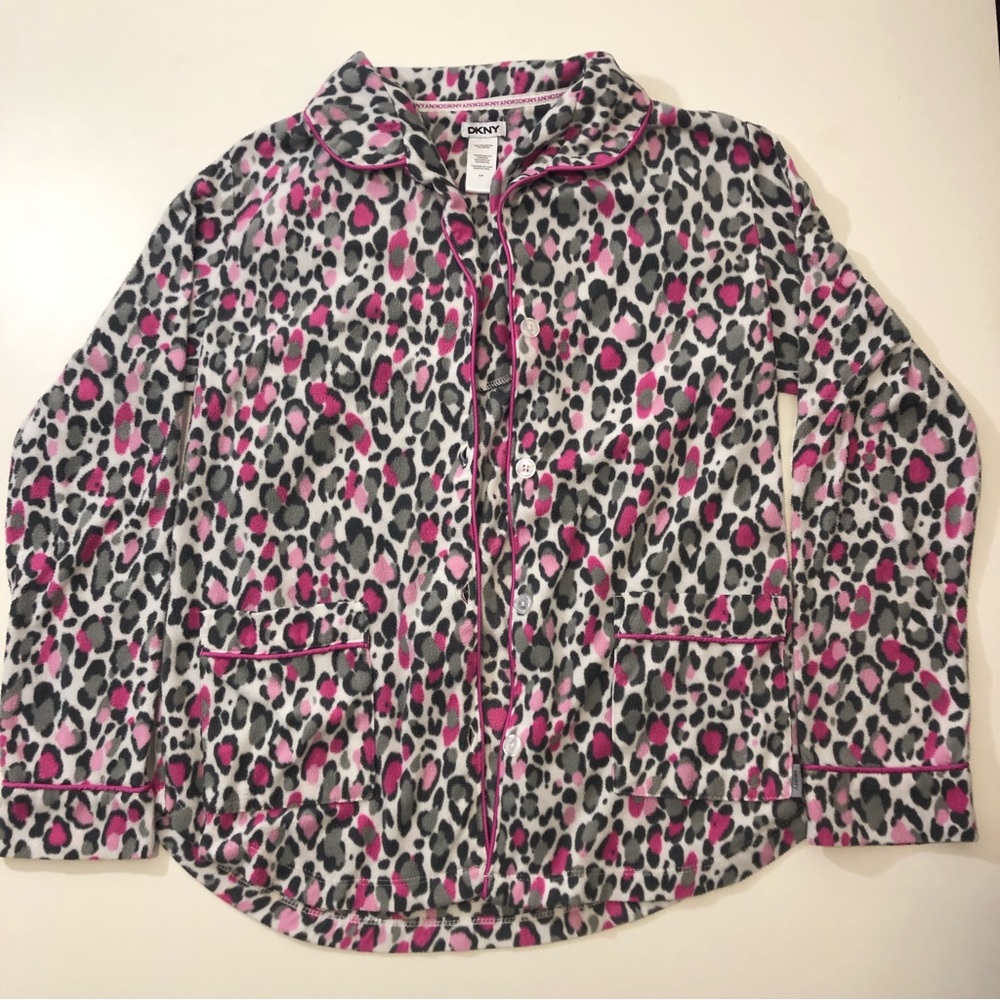 DKNY Pink and Grey Leopard print Button up Women’s size small
